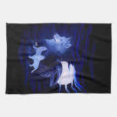 Wölfe und Raven mit Vollmond Geschirrtuch (Horizontal)