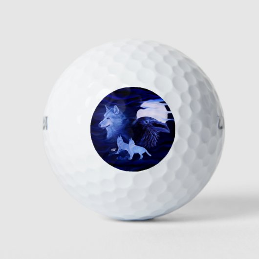 Wölfe und Raven mit Vollmond Golfball (Vorderseite)