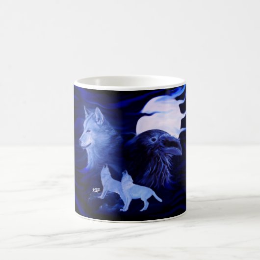 Wölfe und Raven mit Vollmond Kaffeetasse (Mittel)