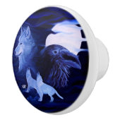 Wölfe und Raven mit Vollmond Keramikknauf (Rechts)