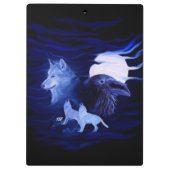 Wölfe und Raven mit Vollmond Klemmbrett (Rückseite)