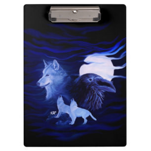 Wölfe und Raven mit Vollmond Klemmbrett