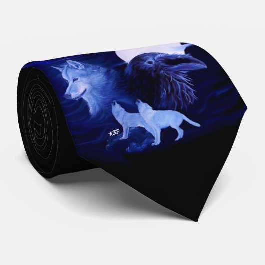 Wölfe und Raven mit Vollmond Krawatte (Gerollt)