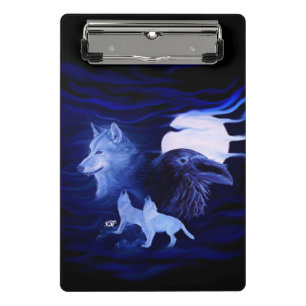 Wölfe und Raven mit Vollmond Mini Klemmbrett