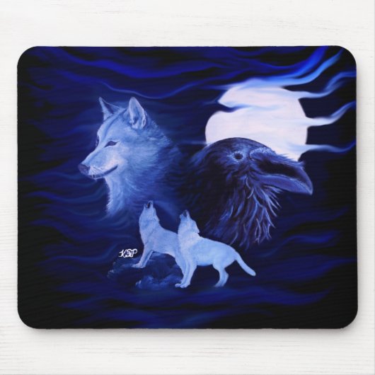 Wölfe und Raven mit Vollmond Mousepad (Vorne)
