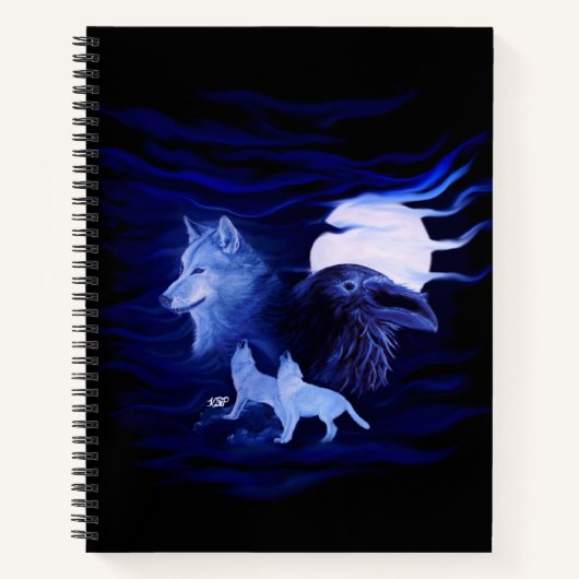 Wölfe und Raven mit Vollmond Notizblock (Vorderseite)