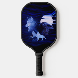 Wölfe und Raven mit Vollmond Pickleball Schläger