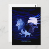 Wölfe und Raven mit Vollmond Postkarte (Vorne/Hinten)