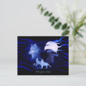 Wölfe und Raven mit Vollmond Postkarte (Stehend Vorderseite)