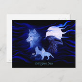 Wölfe und Raven mit Vollmond Postkarte (Vorne/Hinten)