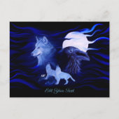 Wölfe und Raven mit Vollmond Postkarte (Vorderseite)