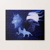 Wölfe und Raven mit Vollmond Puzzle (Horizontal)