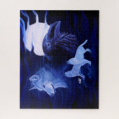 Wölfe und Raven mit Vollmond Puzzle (Vertikal)