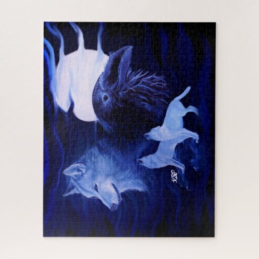 Wölfe und Raven mit Vollmond Puzzle (Vertikal)