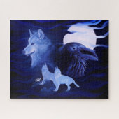 Wölfe und Raven mit Vollmond Puzzle (Horizontal)