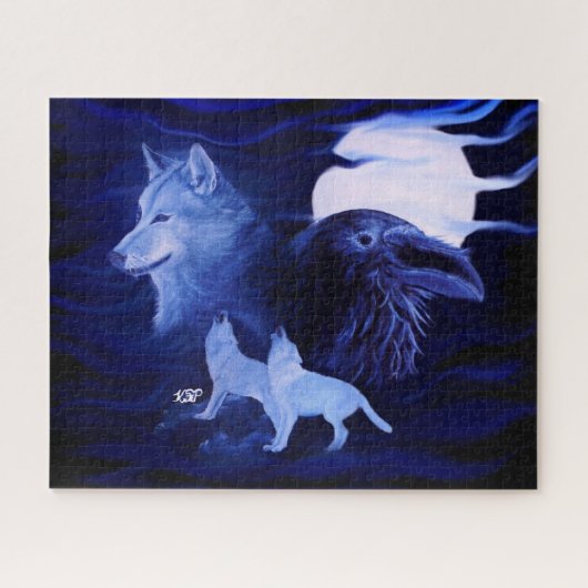Wölfe und Raven mit Vollmond Puzzle (Horizontal)