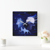Wölfe und Raven mit Vollmond Quadratische Wanduhr (Zuhause)