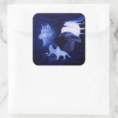 Wölfe und Raven mit Vollmond Quadratischer Aufkleber (Tasche)