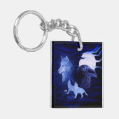 Wölfe und Raven mit Vollmond Schlüsselanhänger (Vorderseite links)