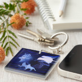 Wölfe und Raven mit Vollmond Schlüsselanhänger (Vorderseite rechts)