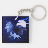 Wölfe und Raven mit Vollmond Schlüsselanhänger (Rückseite)