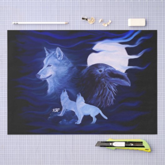 Wölfe und Raven mit Vollmond Seidenpapier (Handwerk)