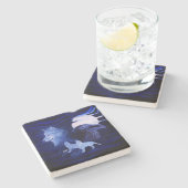 Wölfe und Raven mit Vollmond Steinuntersetzer (Seitenansicht)
