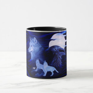 Wölfe und Raven mit Vollmond Tasse