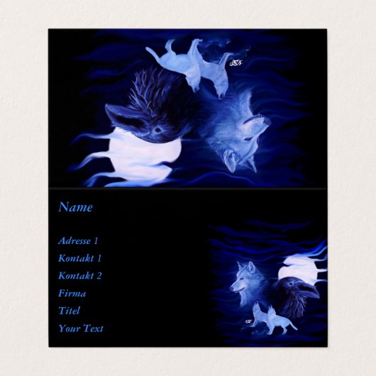 Wölfe und Raven mit Vollmond Visitenkarten (Außenseite Aufgefaltet)