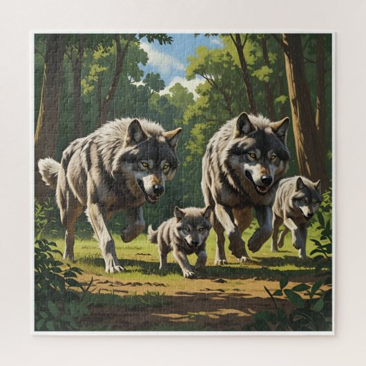 Wölfe und Welpen - Tierpuzzle Puzzle (Vertikal)