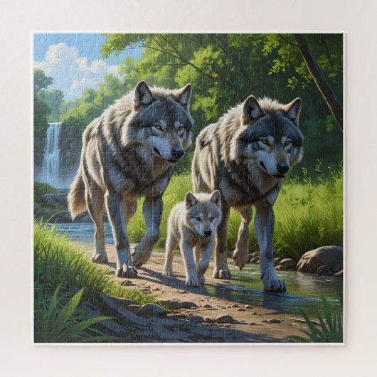 Wölfe und Welpen - Tierpuzzle Puzzle (Vertikal)