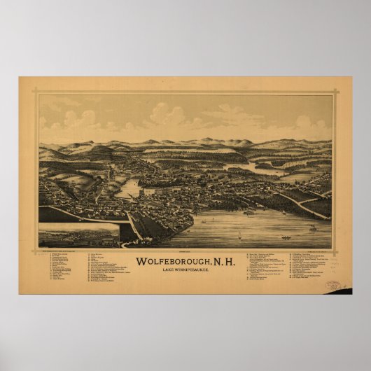 Wolfeboro New Hampshire 1889 Antike Panoramakarte Poster (Vorne)