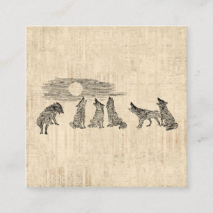 Wolfen Howling auf dem Mond Vintage Wolfskunst Begleitkarte