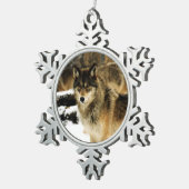 Wolfen im Schnee Schneeflocken Zinn-Ornament (Rechts)