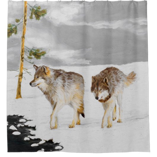 Wolfen in der Schneemalerei - Original Wildlife Ar Duschvorhang (Vorderseite)