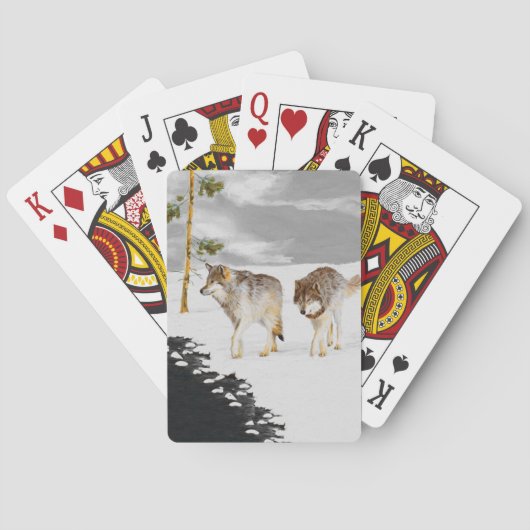 Wolfen in der Schneemalerei - Original Wildlife Ar Spielkarten (Rückseite)