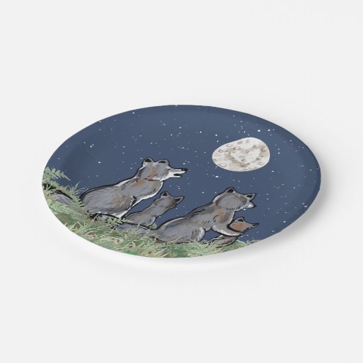 Wolfen Wolf Howling am Mond, Night Stars Animal Pappteller (Schrägansicht)