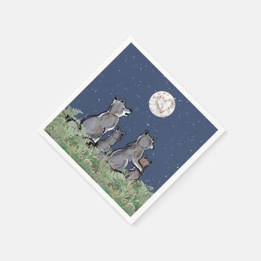 Wolfen Wolf Howling am Mond, Night Stars Animal Serviette (Ecke)