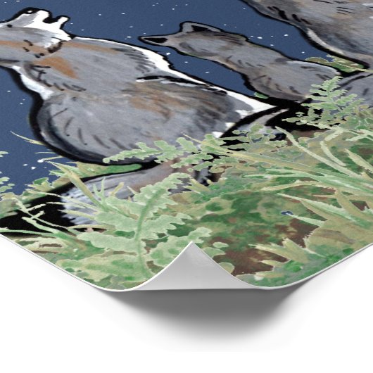 Wolfen Wolf Howling am Mond, Night Stars Custom Poster (Ecke)