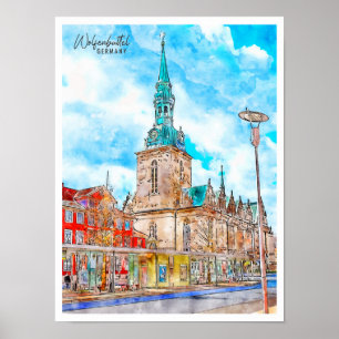 Wolfenbuttel Deutschland Vintage Wasserfarbe Poster