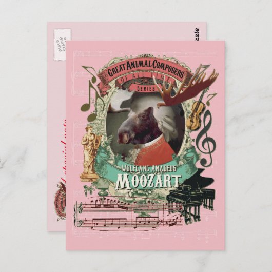 Wolfgang Amadeus Moozart Moose Animal Composer Postkarte (Vorne/Hinten)