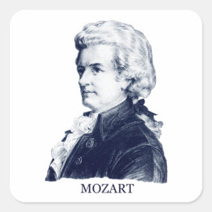 Wolfgang Amadeus Mozart, blau Quadratischer Aufkleber