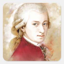 Wolfgang Amadeus Mozart im Aquarell Stil Quadratischer Aufkleber