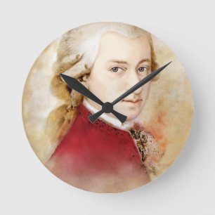 Wolfgang Amadeus Mozart im Aquarell Stil Runde Wanduhr