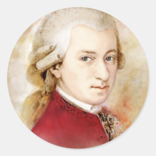Wolfgang Amadeus Mozart im Aquarell Stil Runder Aufkleber