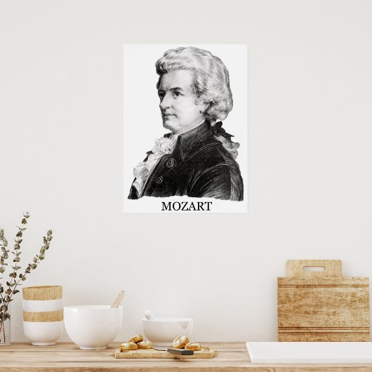 Wolfgang Amadeus Mozart, schwarz Poster (Küche)