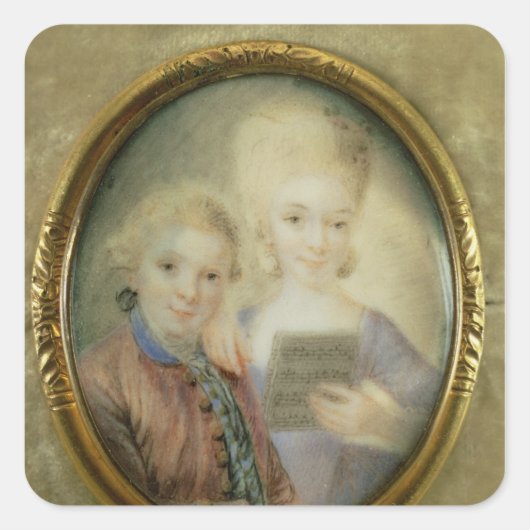 Wolfgang Amadeus Mozart und seine Schwester Quadratischer Aufkleber (Vorderseite)
