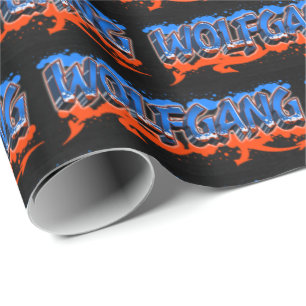 Wolfgang Vorname Name Graffiti blue orange Geschenkpapier