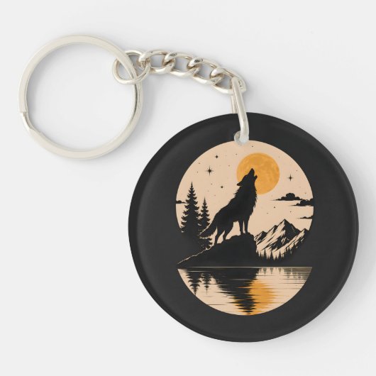 Wolfgeist unter dem Mond Schlüsselanhänger (Vorderseite)