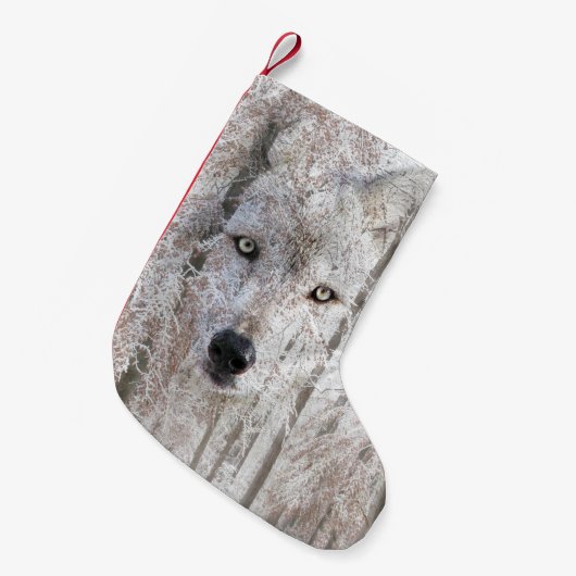 Wolfgesicht im Schneeholz Kleiner Weihnachtsstrumpf (Vorderansicht (hängend))